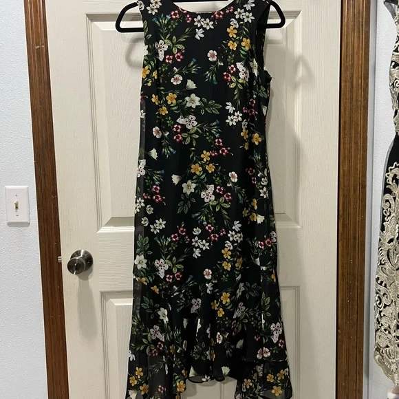 chinese dress ladies Calvin Klein Black Floral Faux Wrap LS Midi Dress – Luscious Boutique